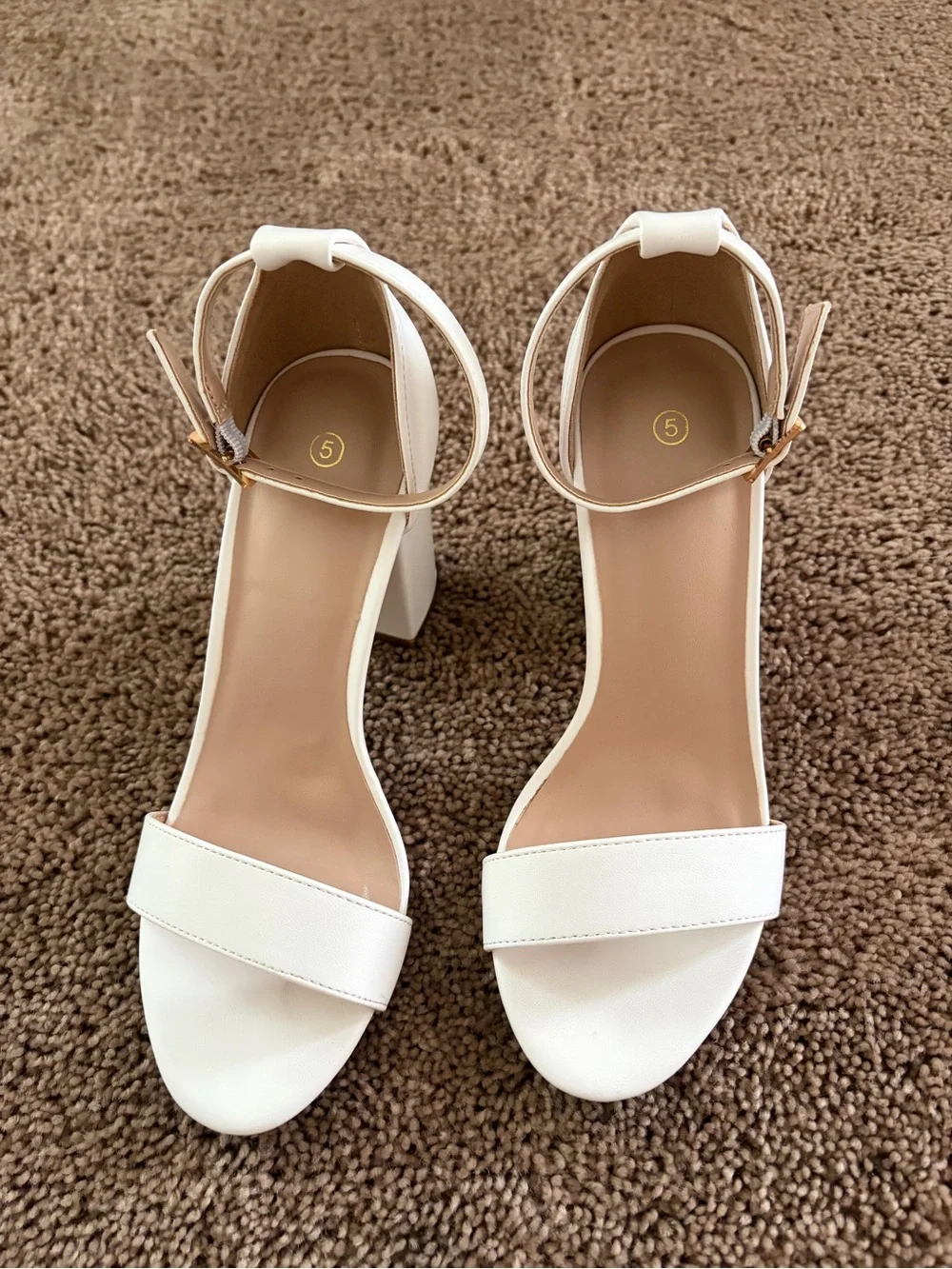 Women’s White Block Heel Sandals with Ankle Strap
